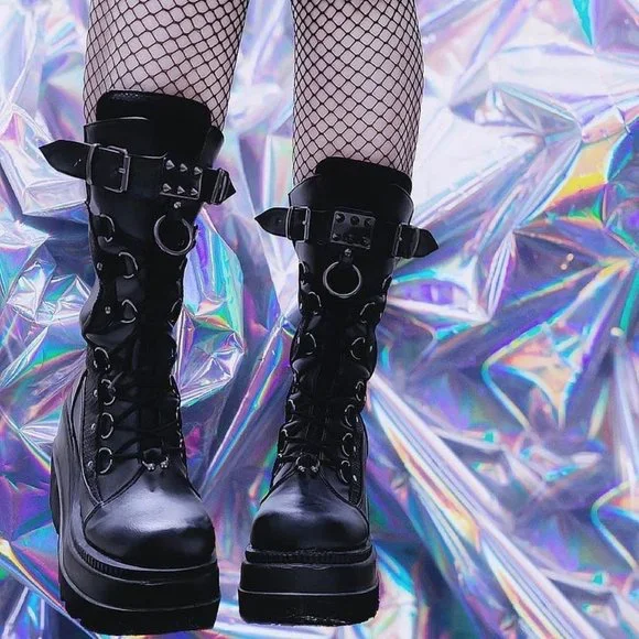 プロフDemonia Demonia | Shoes | Demonia Shaker7 Calfhigh Boots Nwot Size